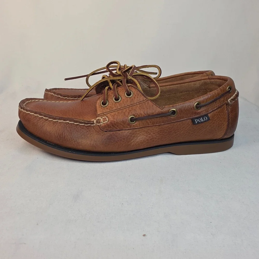 Polo Ralph Lauren Bienne Mens Brown Leather Boat Shoes Loafers 10D